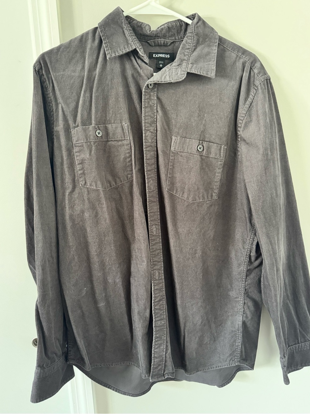 Express Men's Dark Gray Button-Up Corduroy Shirt